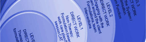 Blue tones cropped image of diagram about different levels of work using the Cognitive Analytic Therapy approach, promoting the 5 session CAT consultancy model