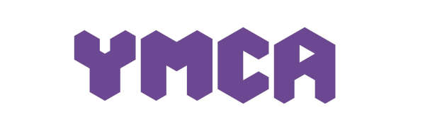 purple lettering YMCA on a white background