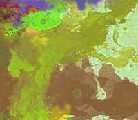 Abstract image in red, brown and green hues